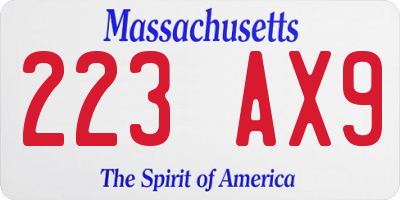 MA license plate 223AX9