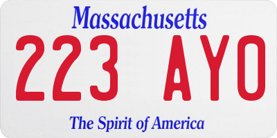 MA license plate 223AY0