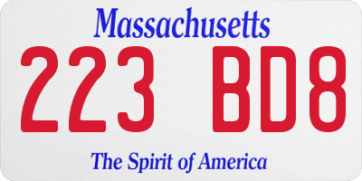 MA license plate 223BD8