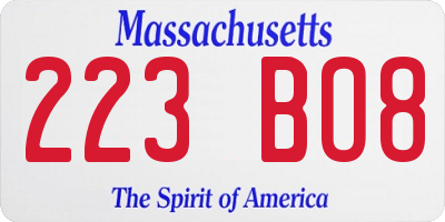 MA license plate 223BO8