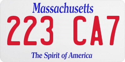 MA license plate 223CA7
