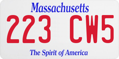 MA license plate 223CW5