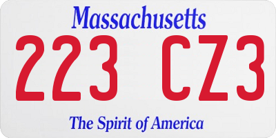 MA license plate 223CZ3