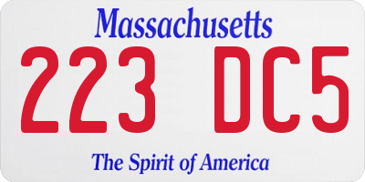 MA license plate 223DC5