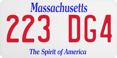 MA license plate 223DG4