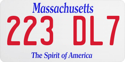 MA license plate 223DL7