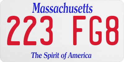 MA license plate 223FG8