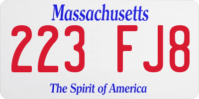 MA license plate 223FJ8