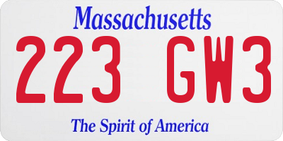 MA license plate 223GW3