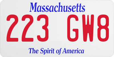 MA license plate 223GW8
