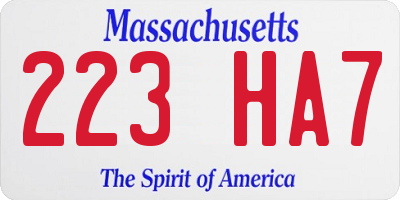 MA license plate 223HA7
