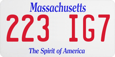 MA license plate 223IG7