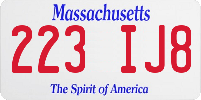 MA license plate 223IJ8