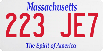 MA license plate 223JE7
