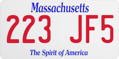 MA license plate 223JF5