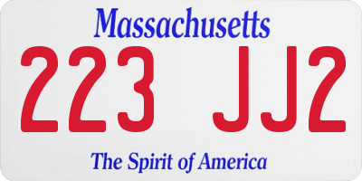 MA license plate 223JJ2