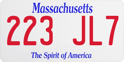 MA license plate 223JL7