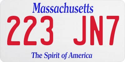MA license plate 223JN7