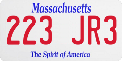 MA license plate 223JR3