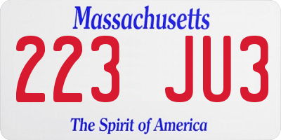 MA license plate 223JU3