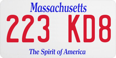 MA license plate 223KD8