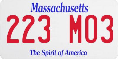 MA license plate 223MO3