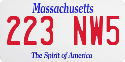 MA license plate 223NW5