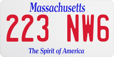 MA license plate 223NW6