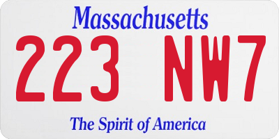 MA license plate 223NW7
