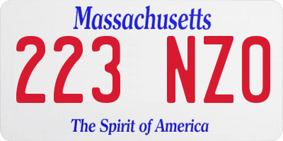 MA license plate 223NZ0
