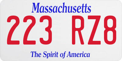 MA license plate 223RZ8