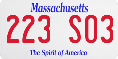 MA license plate 223SO3