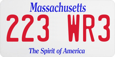 MA license plate 223WR3