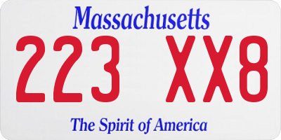 MA license plate 223XX8