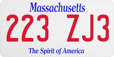 MA license plate 223ZJ3