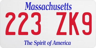 MA license plate 223ZK9