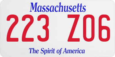 MA license plate 223ZO6