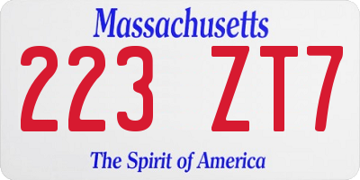 MA license plate 223ZT7