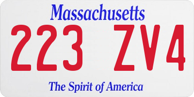 MA license plate 223ZV4