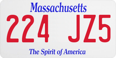MA license plate 224JZ5