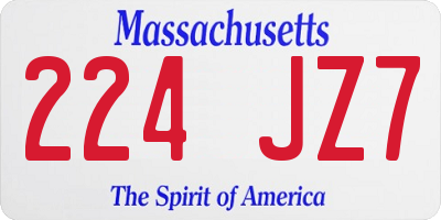 MA license plate 224JZ7