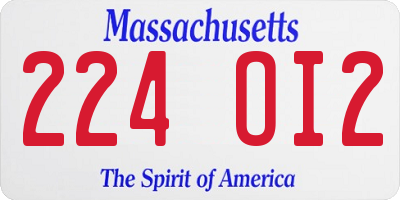 MA license plate 224OI2