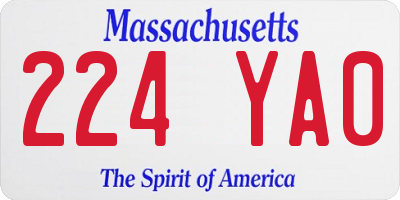 MA license plate 224YA0