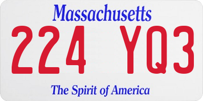 MA license plate 224YQ3