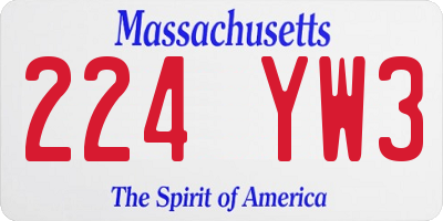 MA license plate 224YW3