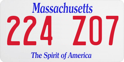 MA license plate 224ZO7