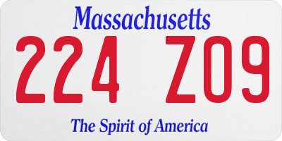 MA license plate 224ZO9