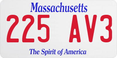 MA license plate 225AV3