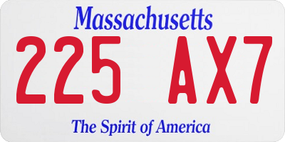 MA license plate 225AX7