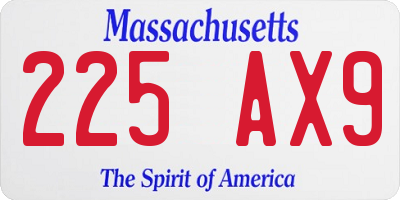 MA license plate 225AX9